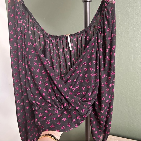 Free People Sweetie Pie Pink Black Mesh Top size S - Picture 4 of 6